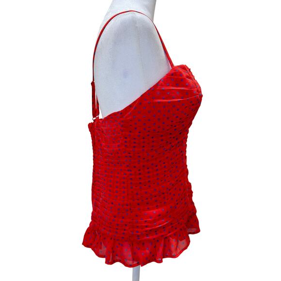 GUESS Los Angeles Corset Tank Coral Blue Polka Dot Size XL Coquette Pin Up - Picture 10 of 14